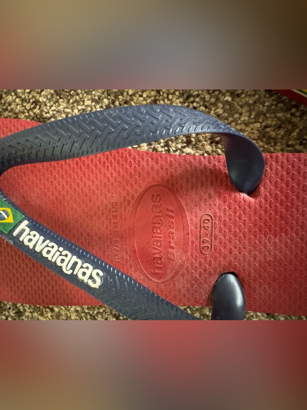 Havaianas Red Flip Flops with Navy Straps and Brazilian Flag Detail - Picture 3 of 4
